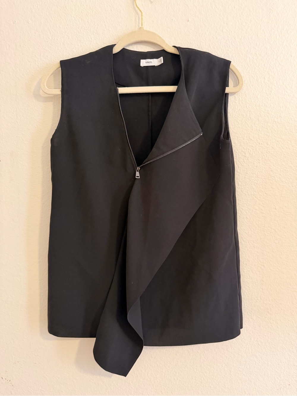 Vince Asymmetrical Sleeveless Zip-Front Top in Black
